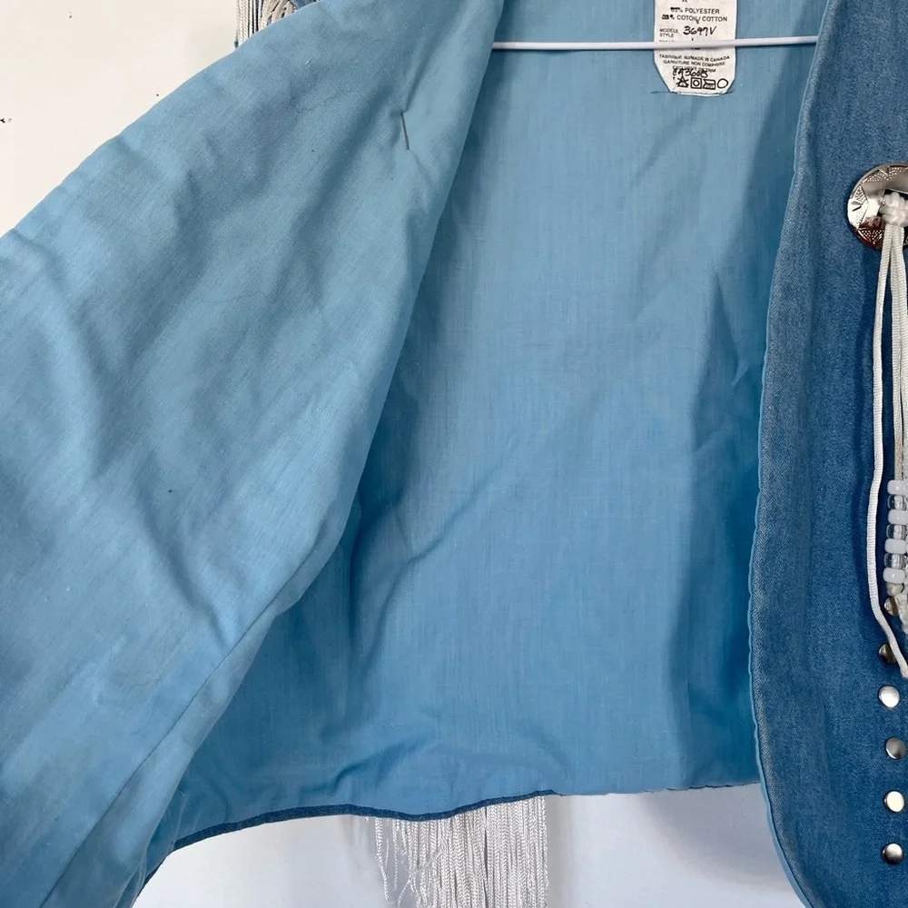 Epic Vintage Blue Denim Fringe Western Vest. Made in Canada - Picture 9 of 13
